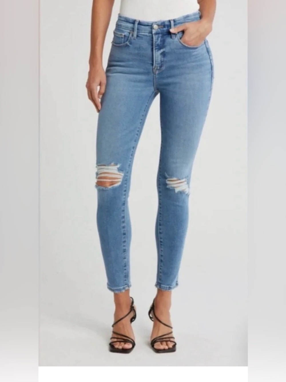 Good American Light Blue High-Rise Distressed Skinny Jeans